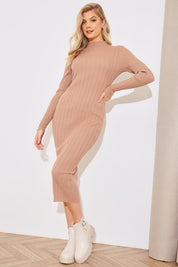 High Neck Variegated Rib Midi Dress