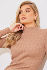 High Neck Variegated Rib Midi Dress