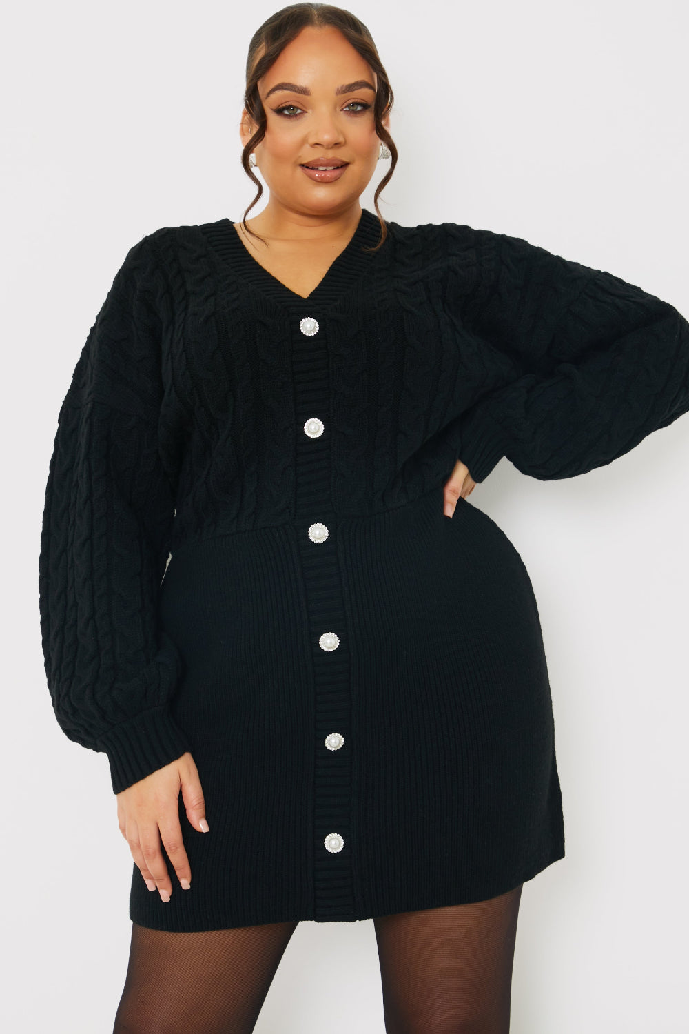 Button Up Knit Mini Dress
