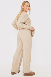 Recycled Contrast Knitted Ribbed Co Ord Wide Leg Trouser