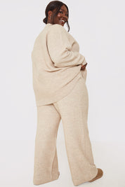 Recycled Contrast Knitted Ribbed Co Ord Wide Leg Trouser