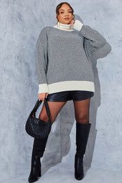Monochrome Roll Neck Oversized Knit Jumper