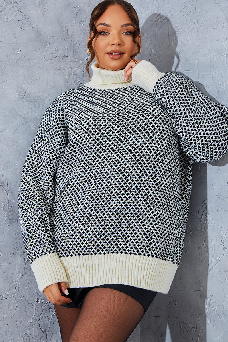 Monochrome Roll Neck Oversized Knit Jumper