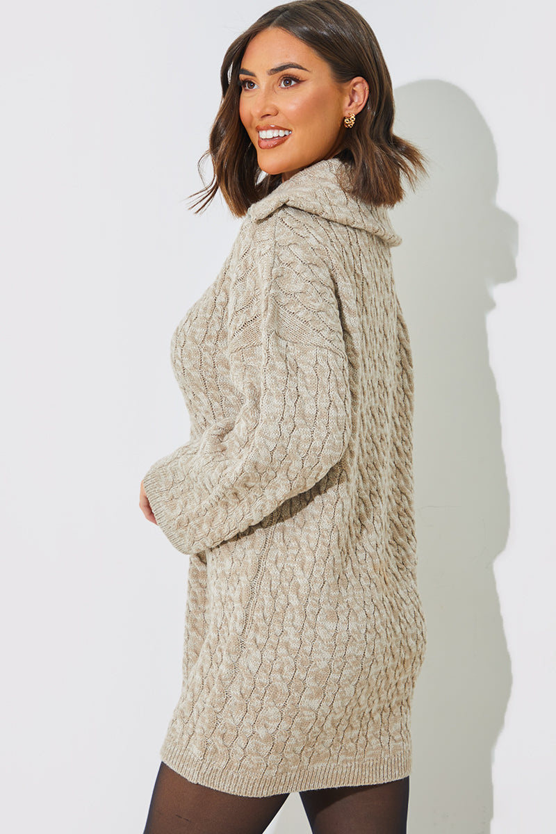 Zip Up Cable Knit Mini Dress
