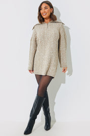 Zip Up Cable Knit Mini Dress