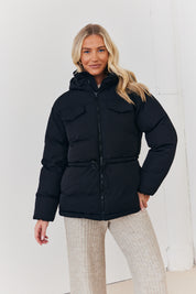 Hooded Drawstring Waist Puffer Coat