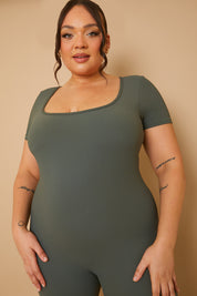 Ribbed Short Sleeve Sculpt and Control Full Length Unitard
