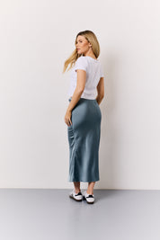 Petrol Blue Satin Midaxi Skirt