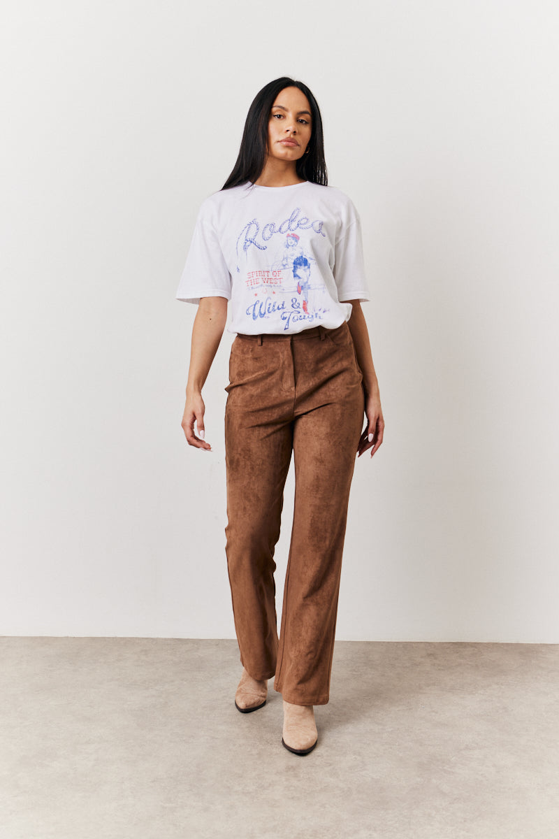 Faux Suede Straight Leg Trouser