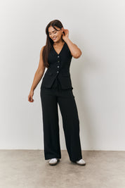Elasticated Mid Rise Wide Leg Trouser
