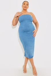 Denim Slim Fit Bandeau Midi Dress