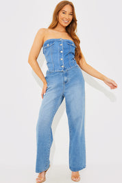 Denim Button Through Corset Bandeau Top