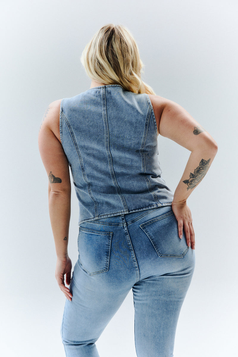 Denim Crew Neck Waistcoat
