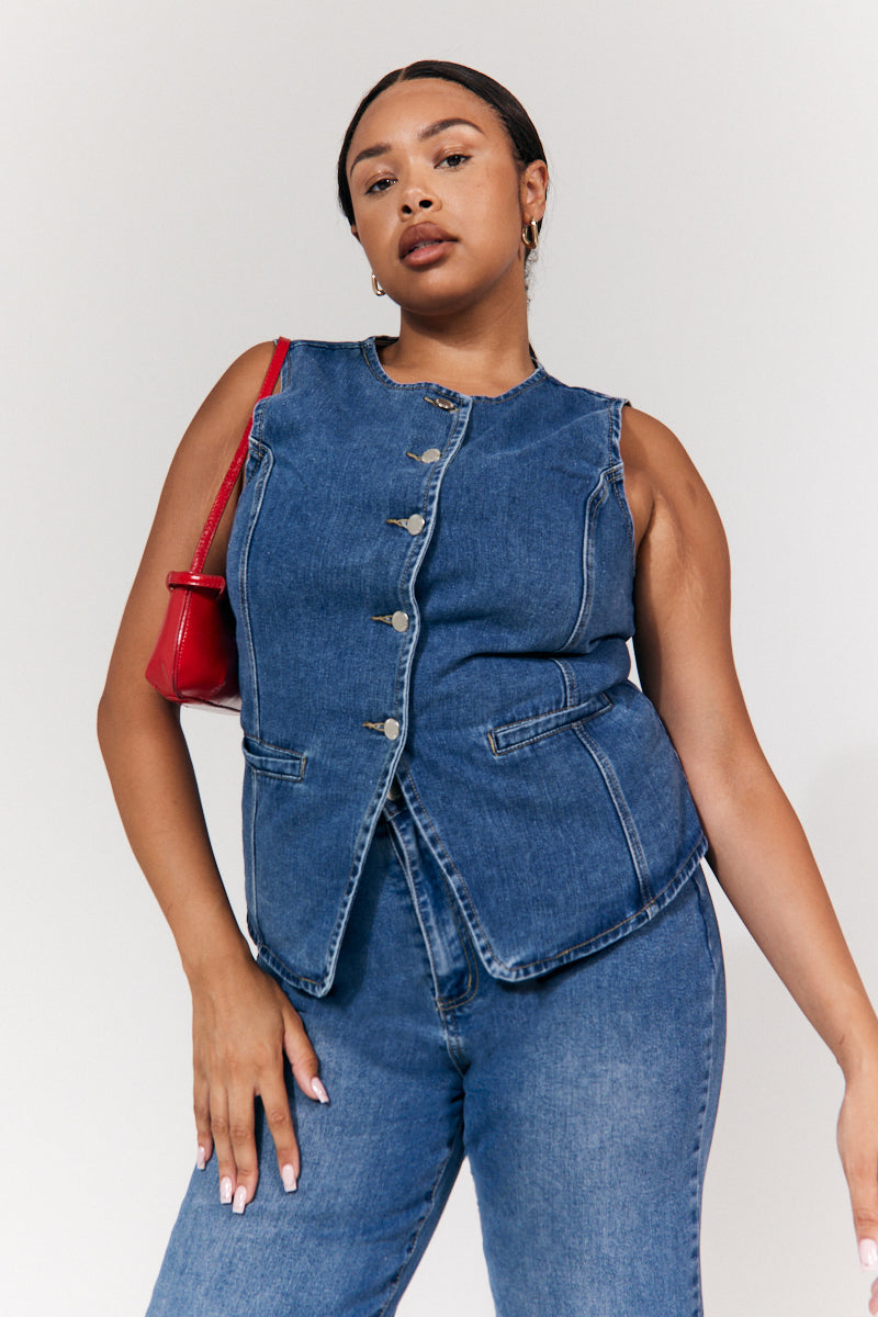 Denim Crew Neck Waistcoat