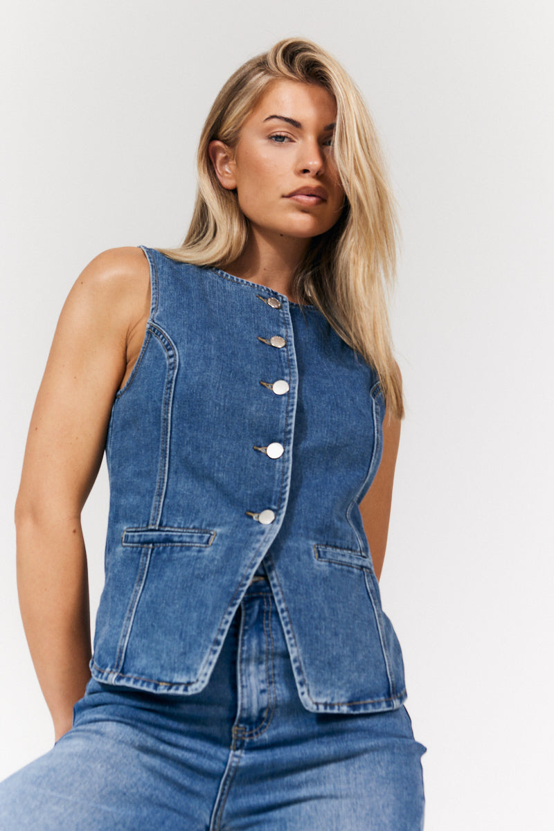 Denim Crew Neck Waistcoat