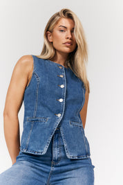 Denim Crew Neck Waistcoat