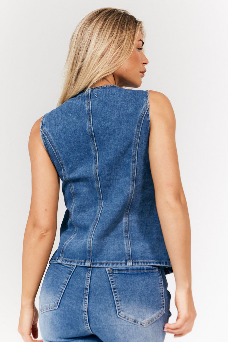 Denim Crew Neck Waistcoat
