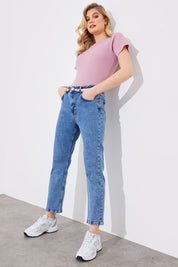 Mid Straight Leg High Rise Ankle Grazer Jeans