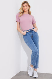 Mid Straight Leg High Rise Ankle Grazer Jeans