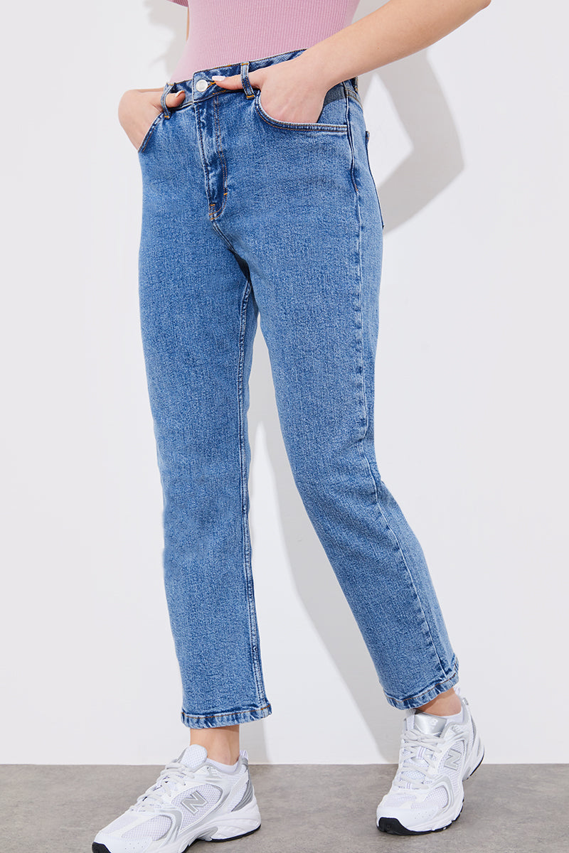 Mid Straight Leg High Rise Ankle Grazer Jeans