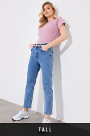 Mid Straight Leg High Rise Ankle Grazer Jeans