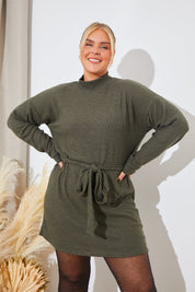 BRUSHED RIB LOOSE BELTED DRESS