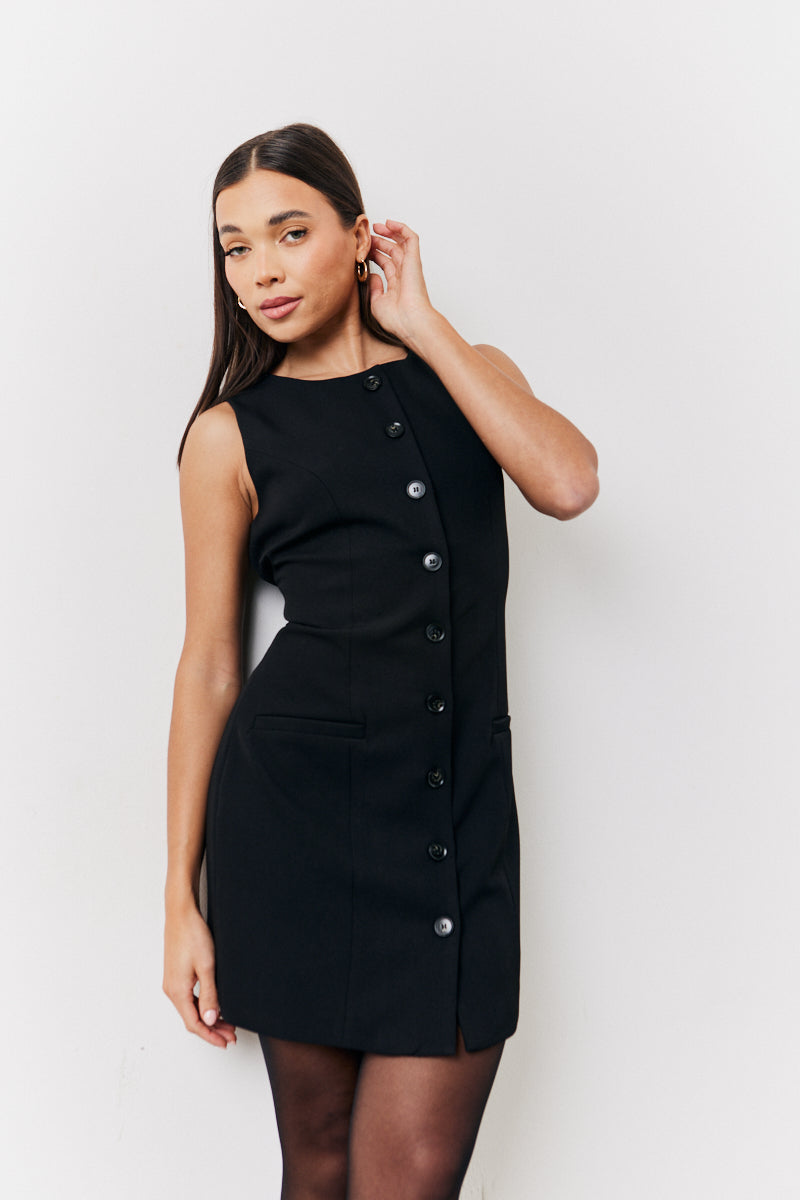 Black Tailored Button Through Mini Dress InTheStyle Black Tailored Button Through Mini Dress InTheStyle