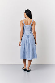Blue Seersucker Gingham Milkmaid Midaxi Dress