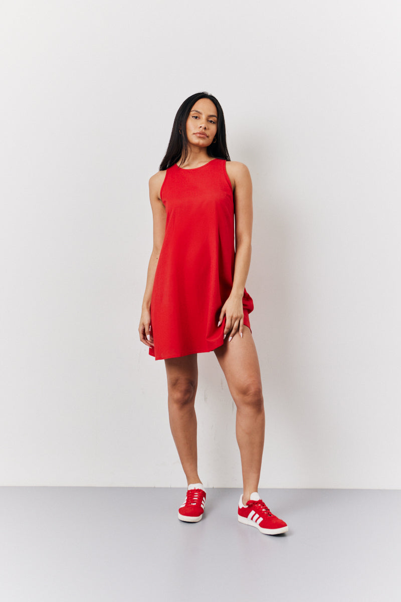 Red Linen A-Line Mini Dress InTheStyle Red Linen A-Line Mini Dress InTheStyle