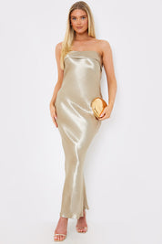 Liquid Satin Bandeau Cut Out Back Maxi Dress