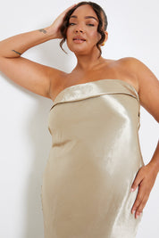 Liquid Satin Bandeau Cut Out Back Maxi Dress