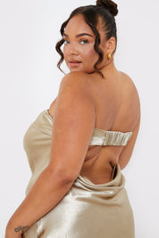 Liquid Satin Bandeau Cut Out Back Maxi Dress