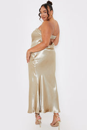 Liquid Satin Bandeau Cut Out Back Maxi Dress