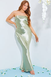 Liquid Satin Bandeau Cut Out Back Maxi Dress
