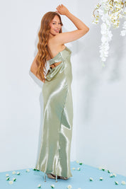 Liquid Satin Bandeau Cut Out Back Maxi Dress