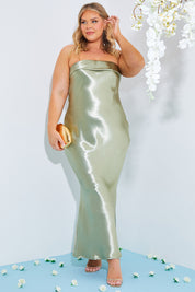 Liquid Satin Bandeau Cut Out Back Maxi Dress