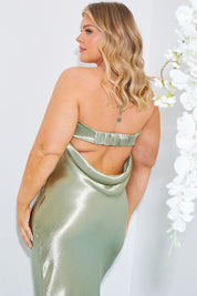 Liquid Satin Bandeau Cut Out Back Maxi Dress