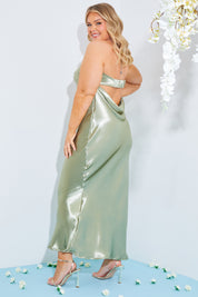 Liquid Satin Bandeau Cut Out Back Maxi Dress