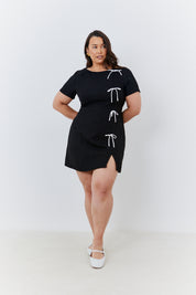 Short Sleeve Bow Mini Dress