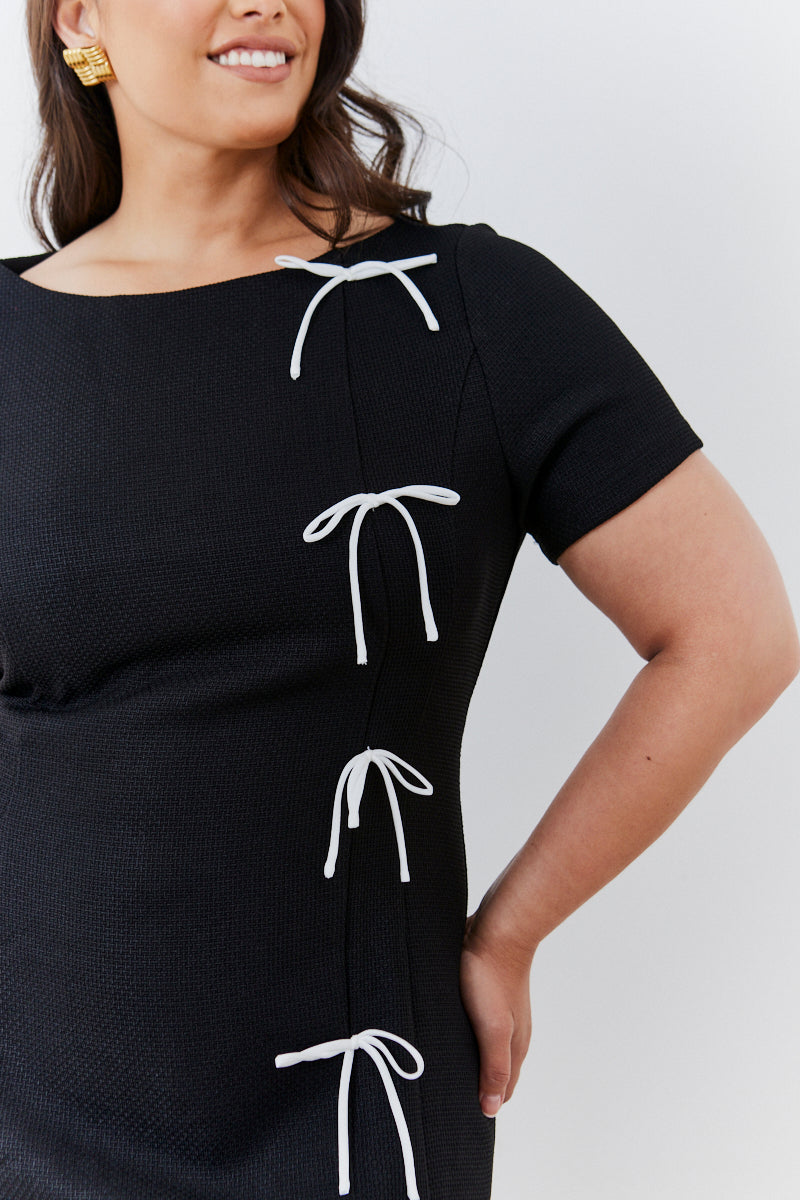 Short Sleeve Bow Mini Dress