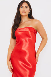 Liquid Satin Bandeau Cut Out Back Maxi Dress
