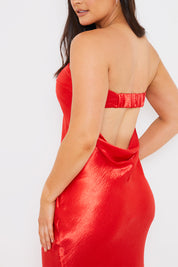 Liquid Satin Bandeau Cut Out Back Maxi Dress