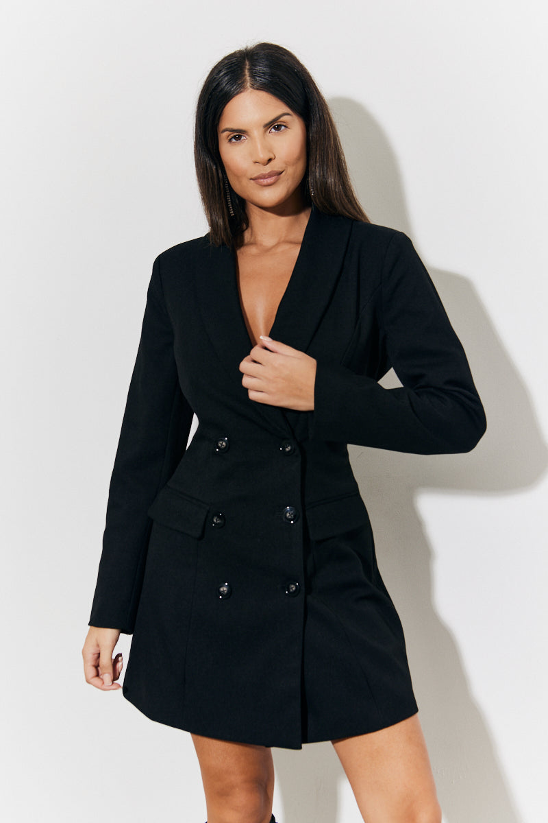 Gray Tailored Plaid Blazer Dress