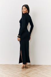 Its Draped High Neck Dress Black