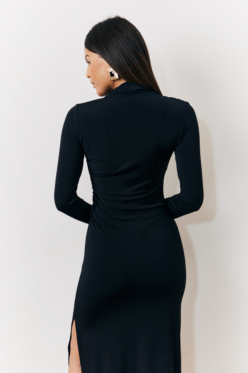Its Draped High Neck Dress Black