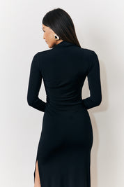 Its Draped High Neck Dress Black