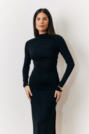 Its Draped High Neck Dress Black