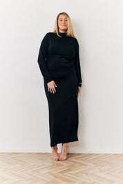 Its Draped High Neck Dress Black