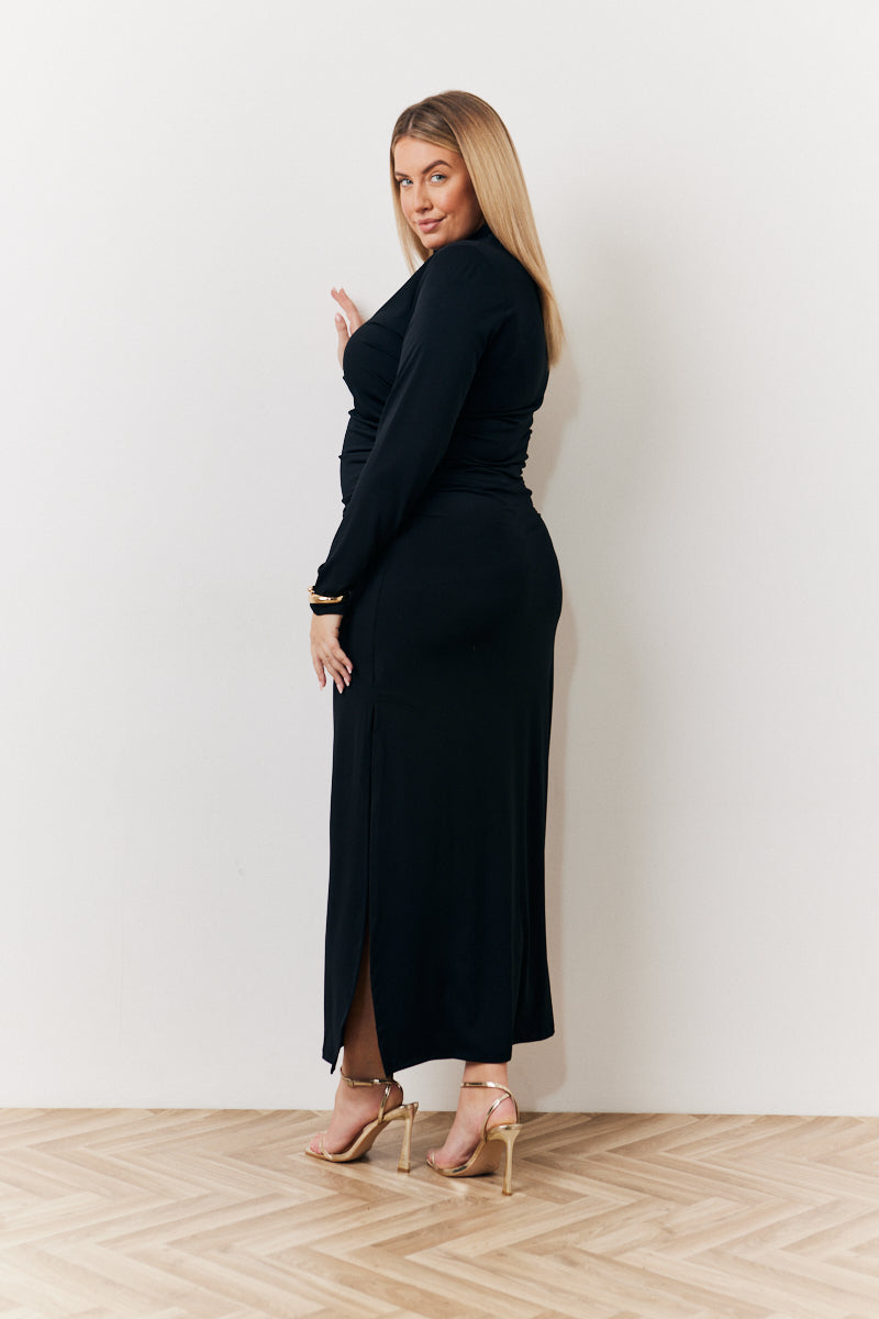 Its Draped High Neck Dress Black