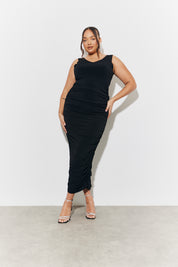 Magisculpt Plunge Neck Ruched Detail Midi Dress